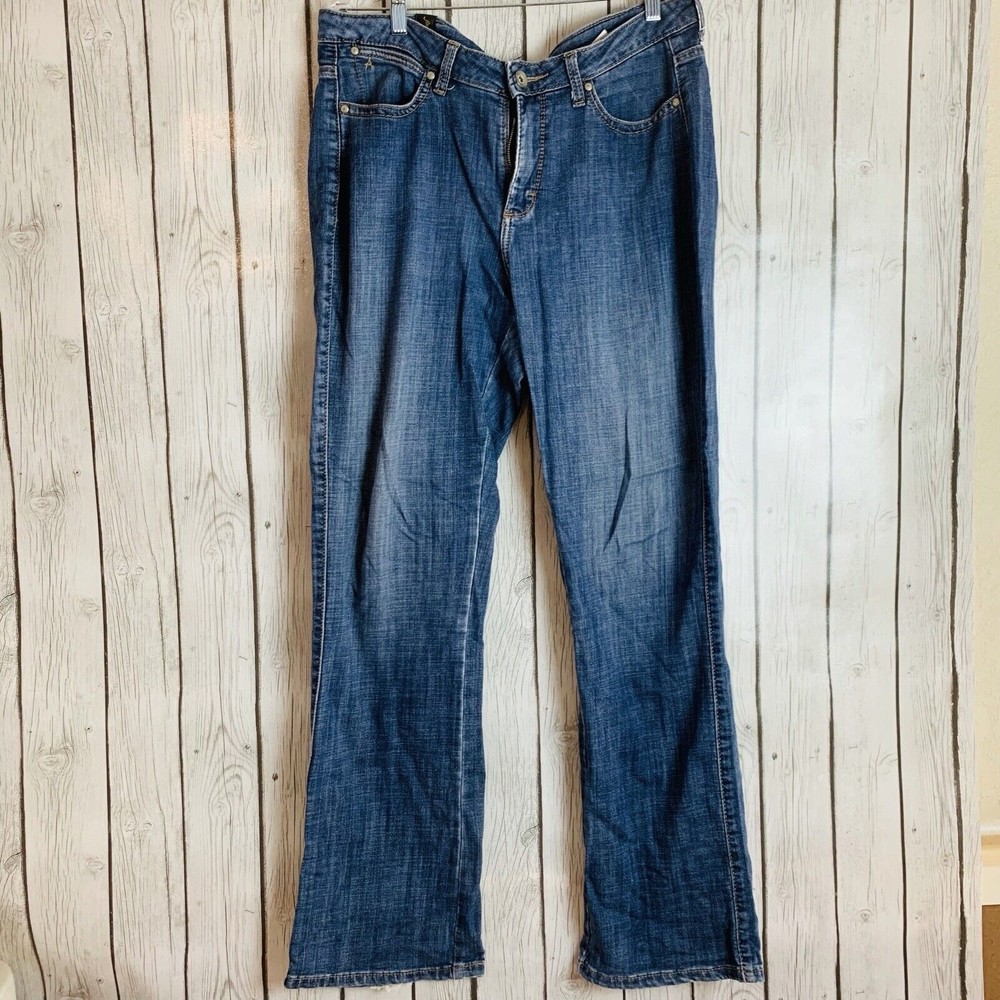 Womens Wrangler Aura Western Boot Cut Denim Blue Jeans Size 10 Tall W 38 L 34